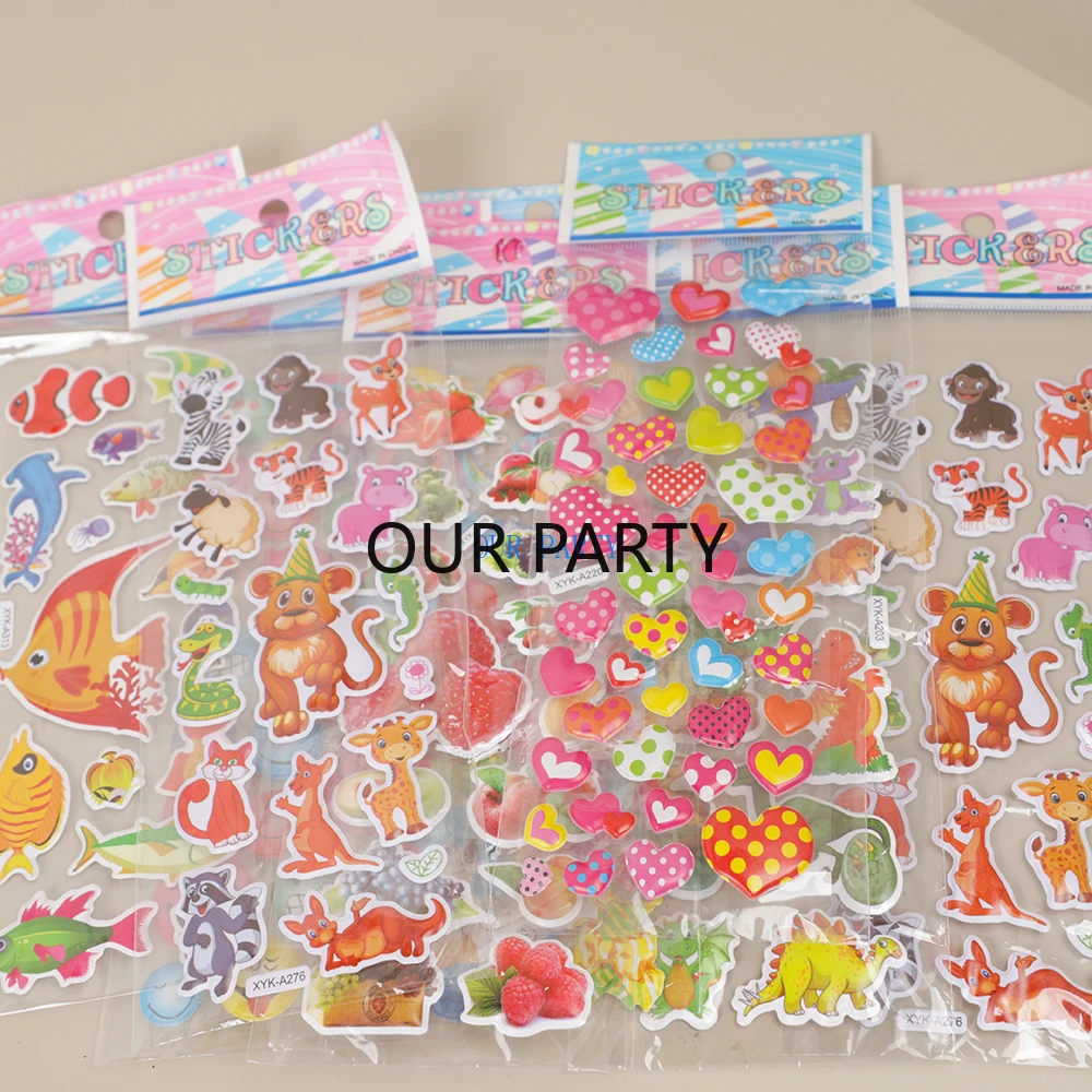 20 Sheets 3D Bubble Mix Stickers Princess Car Animals Waterpoof Sticker Toys for Kids Birthday Party Favors Kindergarten Rewards