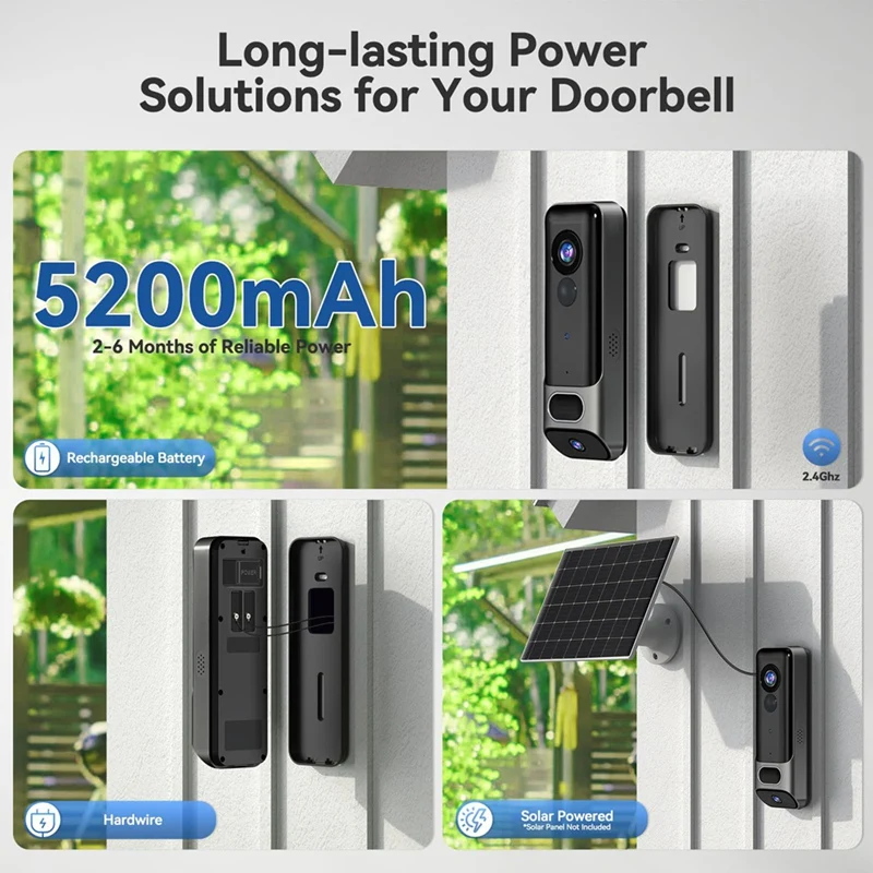 Dual Doorbell Camera Wireless No Subscription,2K Smart Door Camera Wireless,With AI Human Detection, Night Vision