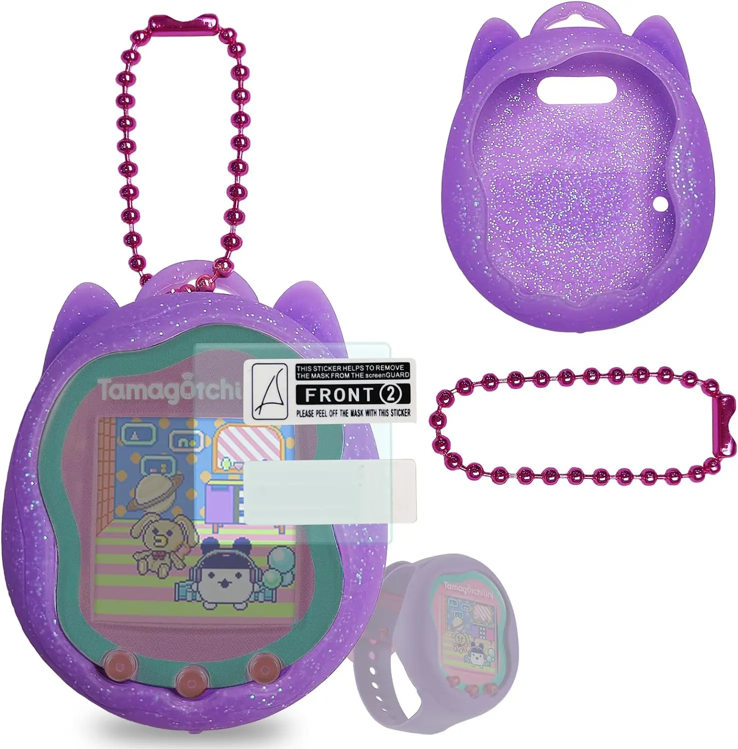 Imagem -03 - Silicone Case Capa e Screen Protector Substituição Cadeia Cor Tamagotchi Uni 10 Pcs