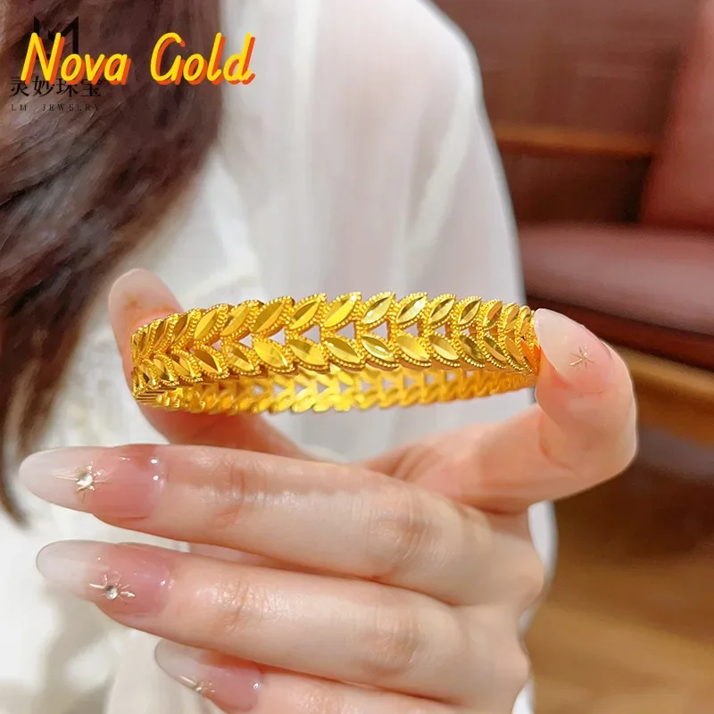 

Браслет-кольцо NovaGlod 9999 из настоящего золота 24K с блестящим дизайном в виде колосьев, полый браслет с колосьевидным узором, изысканный подарок для девушки