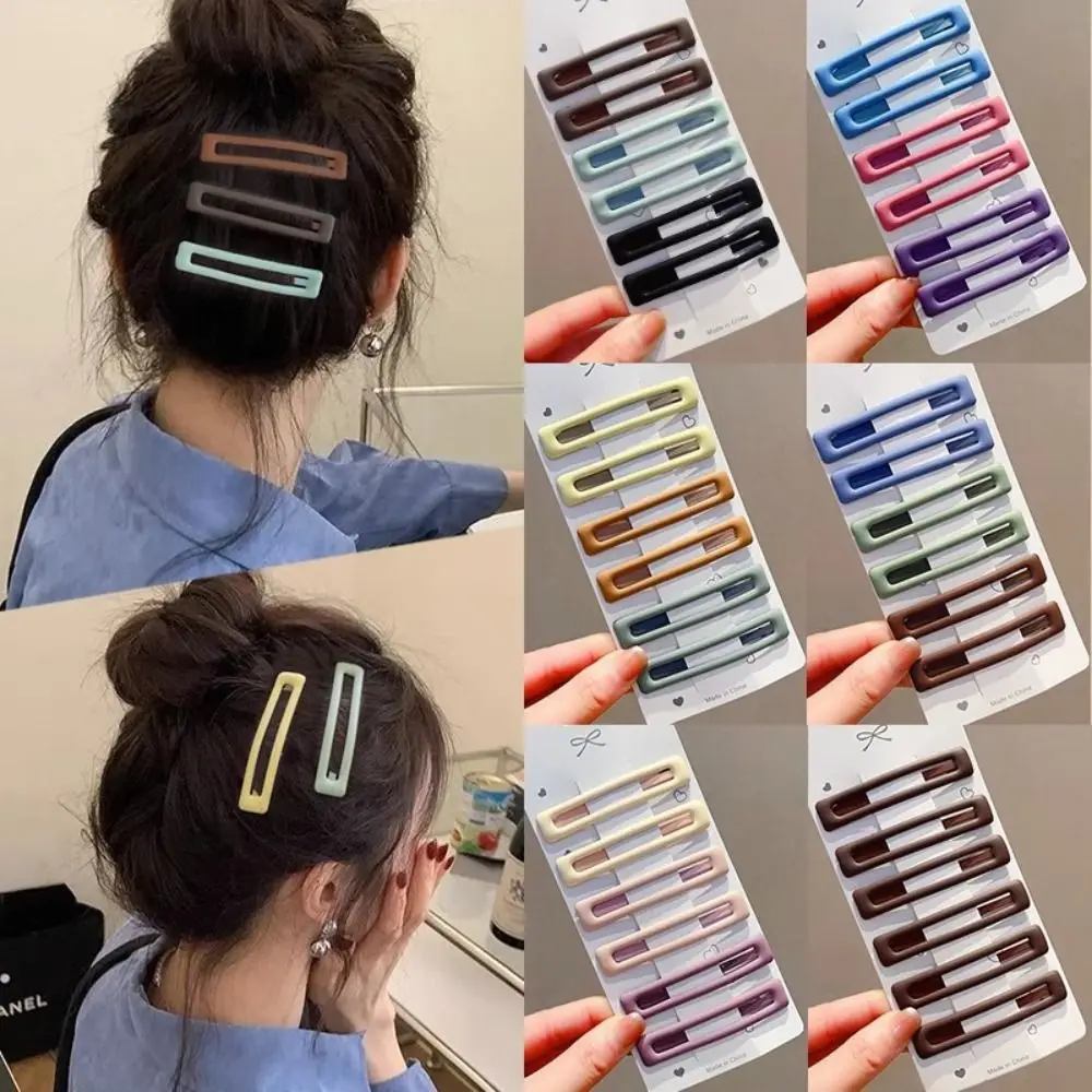 

6pcs/set Elegant Korean Style Rectangle Hairpins Metal Frosting Geometry Barrettes Hair Clip Solid Color Party
