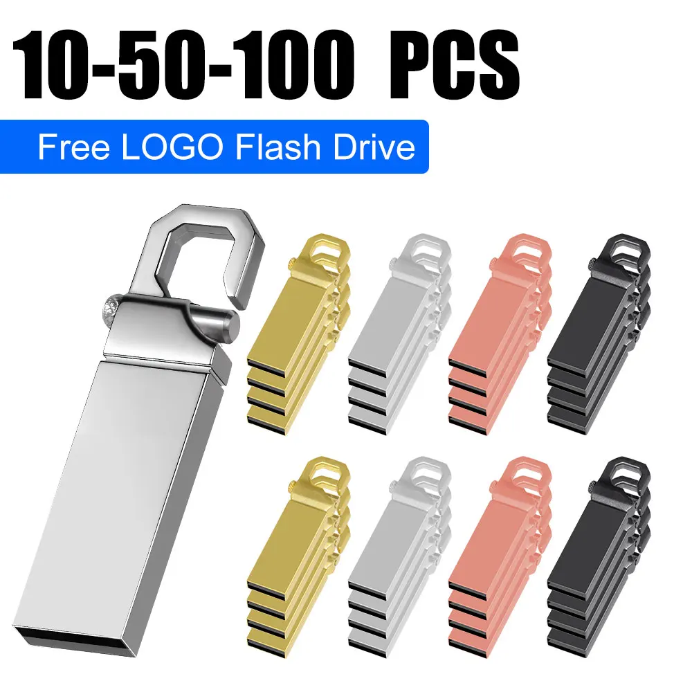 

Custom LOGO Free 10/50/100PCS Flash Drives Metal 64GB Free logo silver 32GB Pen drive 16GB Memory stick U disk 8GB 4GB 128GB