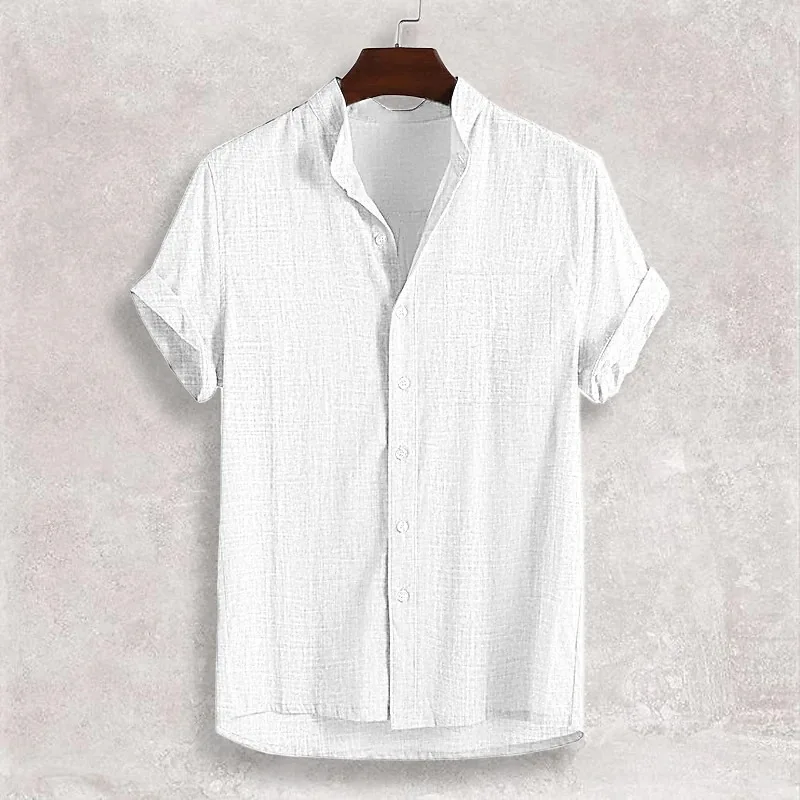 

Men Summer Cotton Linen Short Sleeve Shirt Slim Fit Men's Shirt With Pocket Breathable Lapel Shirts Casual Daily Streetwear