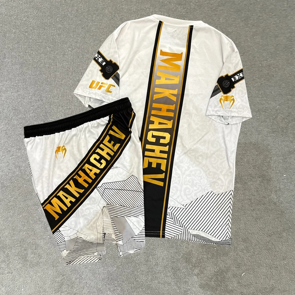 

UFC # 322 Fighting Night IslamMakhachev Boxing Set Men Women MMA Oversized Breathable Speed Drying Fighting Short Sleeve Shorts