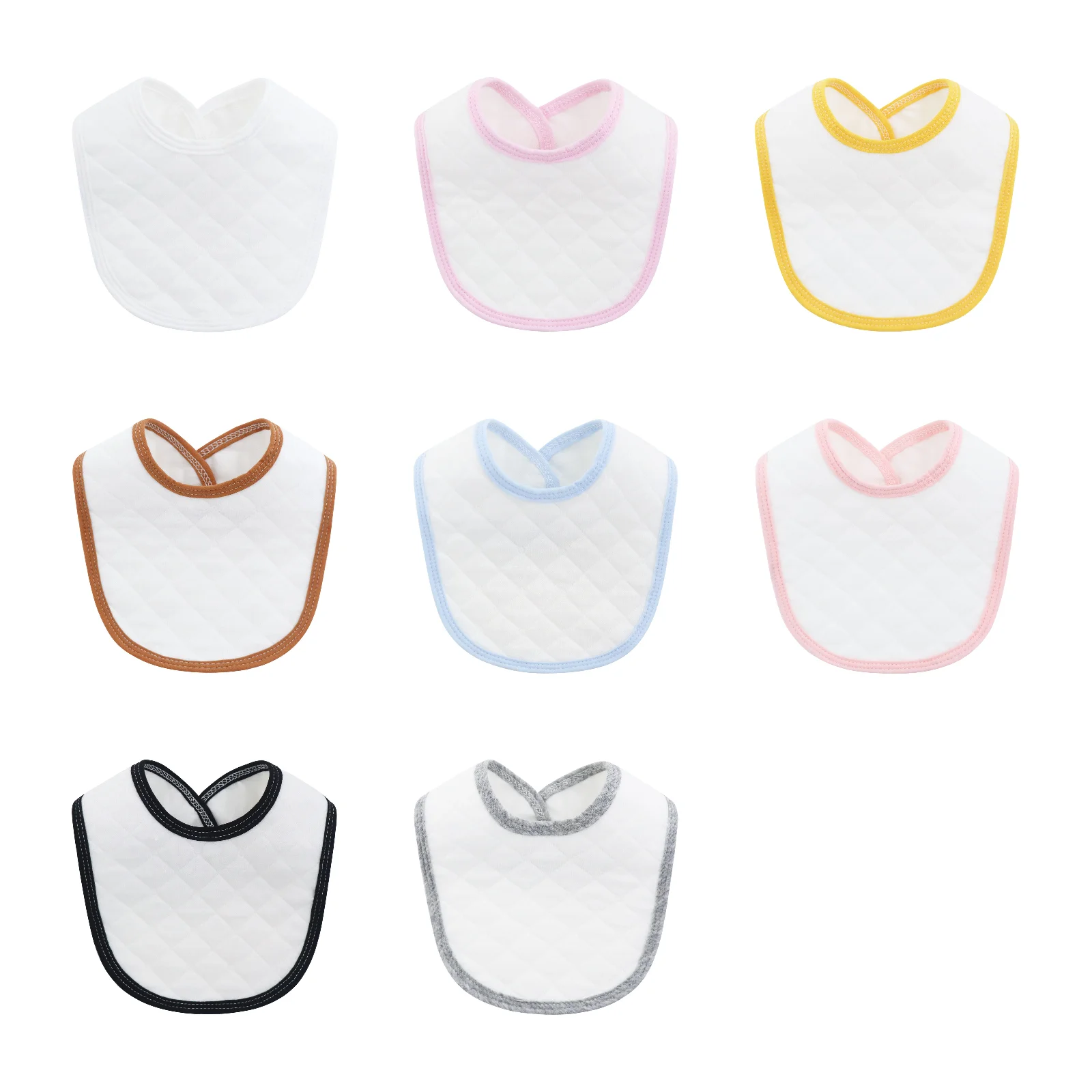 

Baby cotton waterproof bib set of 8 pieces (white/pink/yellow/caramel/light blue/champagne/black/grey edge)