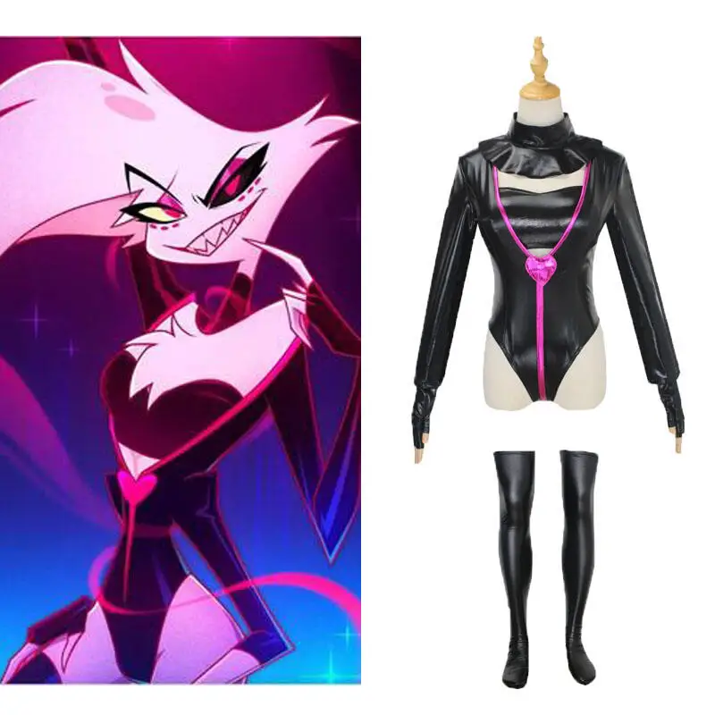 Traje de Cosplay de Anime Hell Inn Hotel Angel, Chaqueta de Cuero con Diseño de Ángel y Demonio, Disfraces de Halloween para Mujer, Ropa de Anime Personalizada