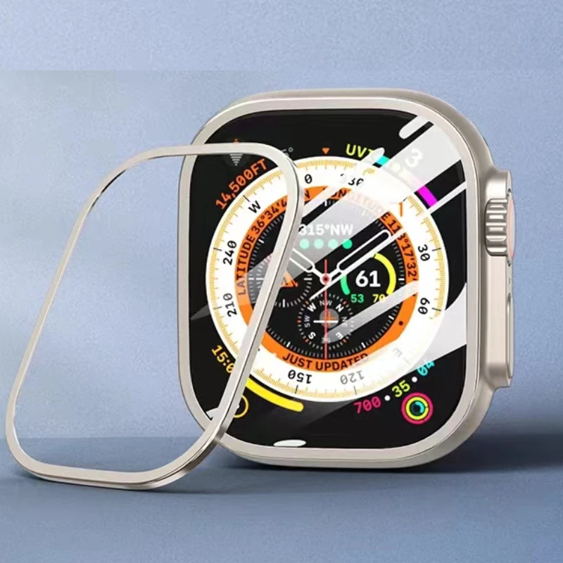 Explosion proof metal frame tempered glass protective film For Apple watch 49mm Anti-fall watch shell fittings For iWatch Ultra
