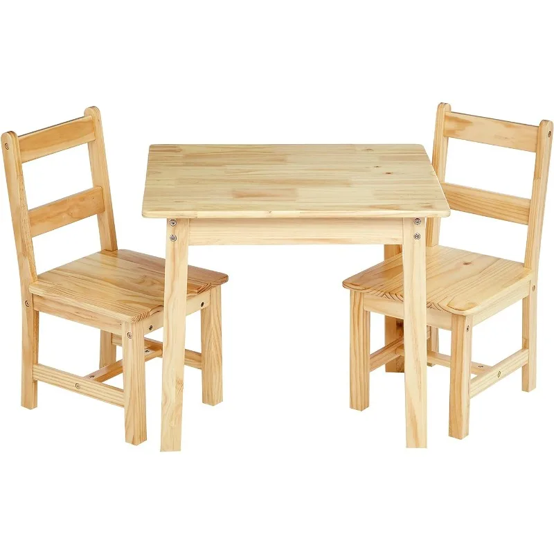 Kids Solid Wood Table and 2 Chairs ,3 Piece Set, 20 x 24 x 21 inches, Natural