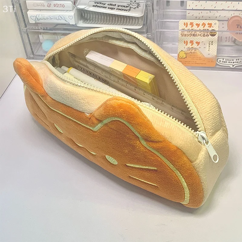 مقلمة قطيفة مطبوعة على شكل قطة، حقيبة تخزين أقلام ذات سعة كبيرة، حقيبة تنظيم أقلام قطة كرتونية لطيفة