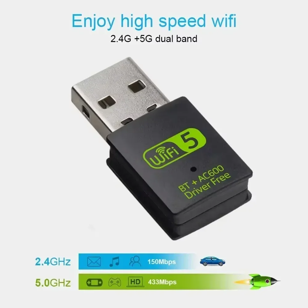 600Mbps USB WiFi Bluetooth Adapter Dual Band 2.4Ghz 5Ghz Mini Wireless Network External Receiver RTL8821CU