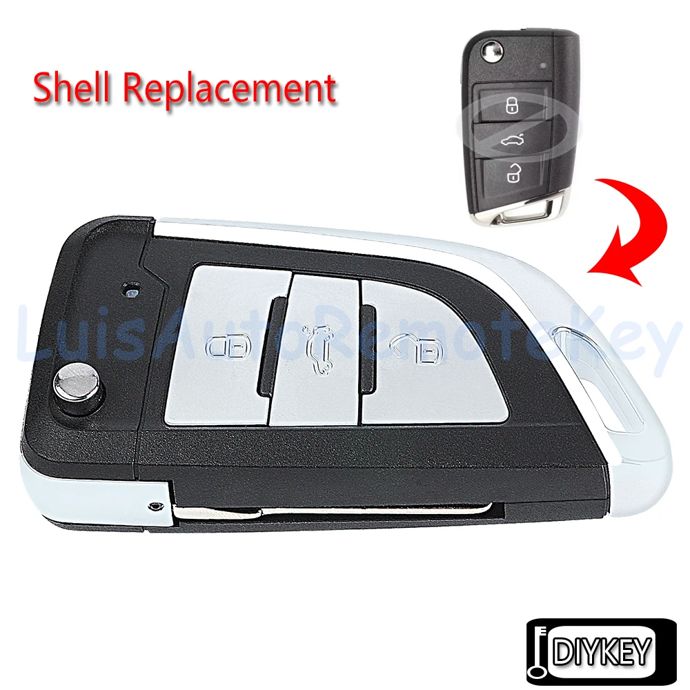 Funda modificada de 3 botones con tapa para mando a distancia de coche, carcasa para MQB Golf VII Golf7 MK7 Skoda Octavia Seat Leon Altea HU66/HU162T