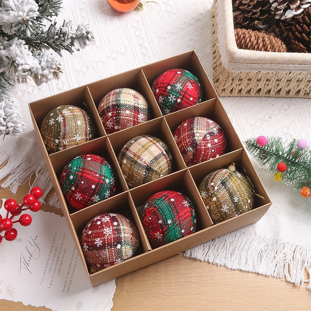 

Festive Hanging Balls Plaid Christmas Ornaments Christmas Party Easy To Hang Long-lasting Use Perfect For Parties