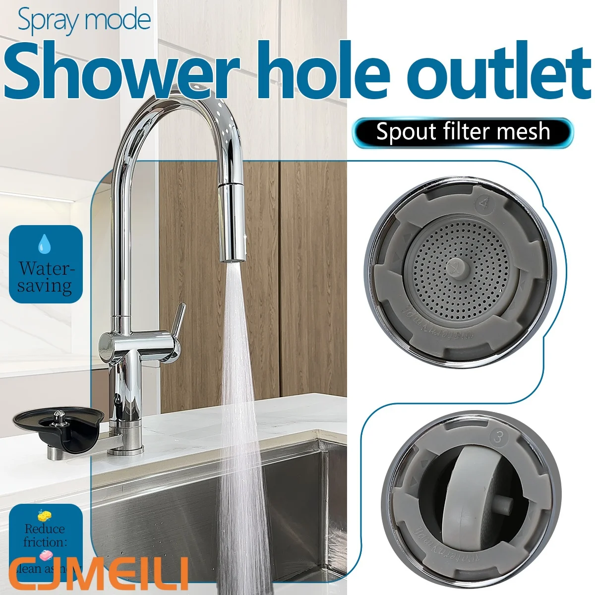 

Kitchen brass pull-out hot and cold mixing tap, cup wash, 360 ° single handle chrome plated sink tap