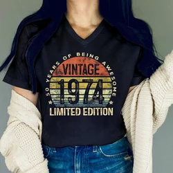 Vintage 1974 Limited Edition T Shirt Women Born in 1974 Tshirt Funny Sun Tees 50 Years of Being Awesome Woman Birthday T-Shirts