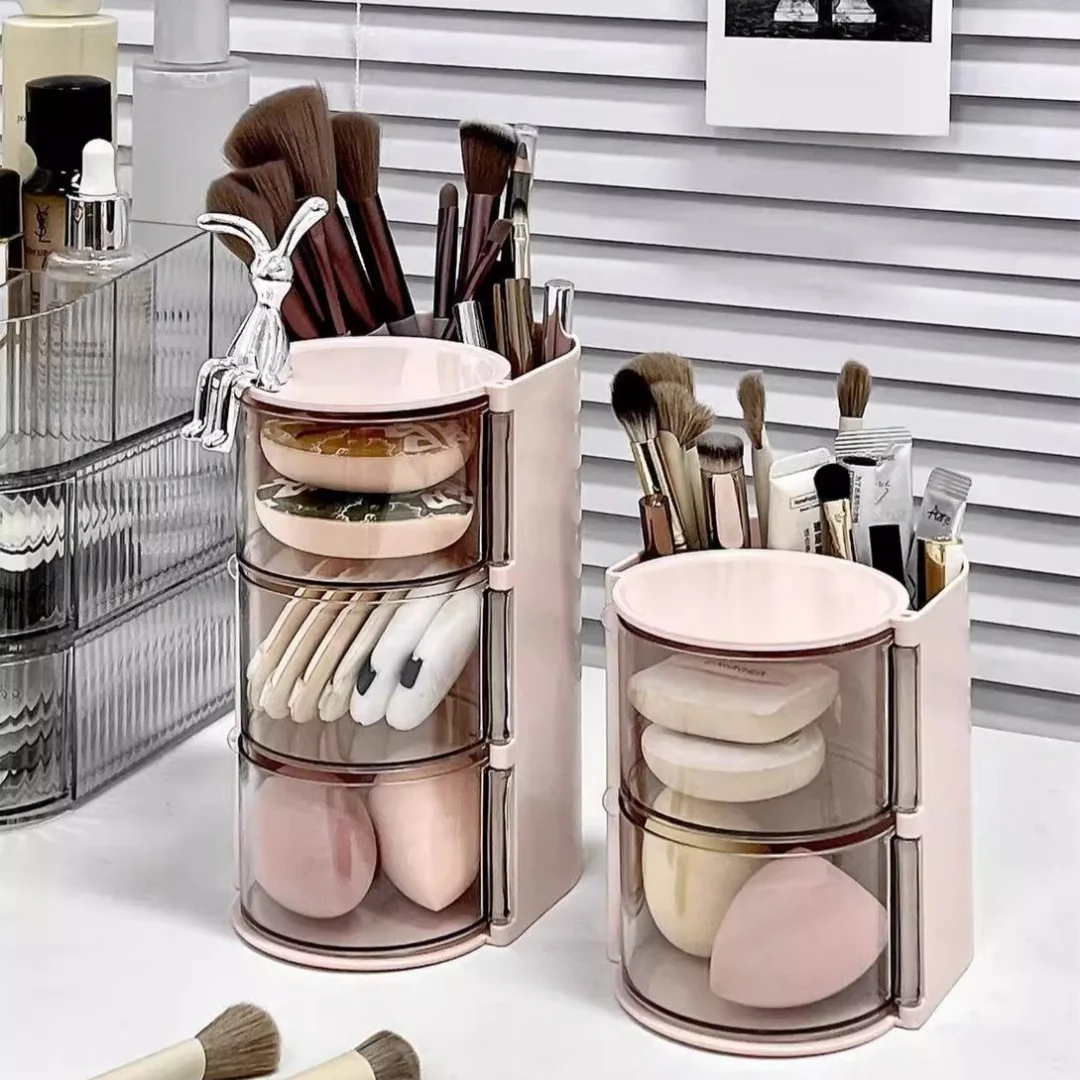 Drehbare Kosmetik-Aufbewahrungsbox, Geeignet für die Aufbewahrung von Make-up-Pinseln, Puderquasten, Wattestäbchen und als Schreibtisch-Aufbewahrungsbox – Detail 2