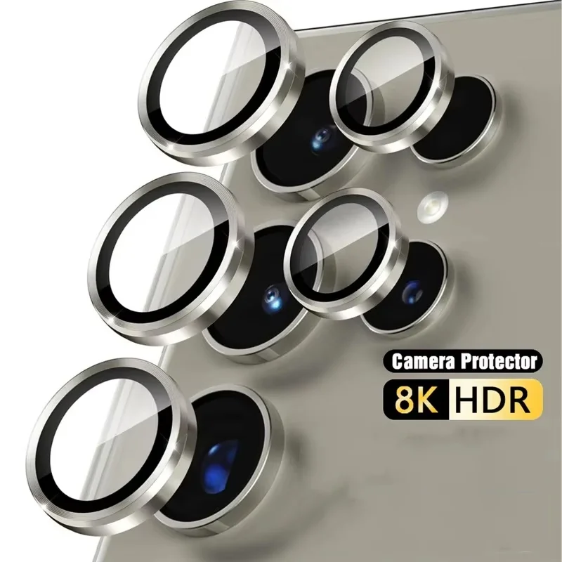Metall Kamera Objektiv Für Samsung Galaxy S24 Ultra S23 Plus FE Kamera Gehärtetes Glas Screen Protector HD Kamera Film Metall Ring kappe