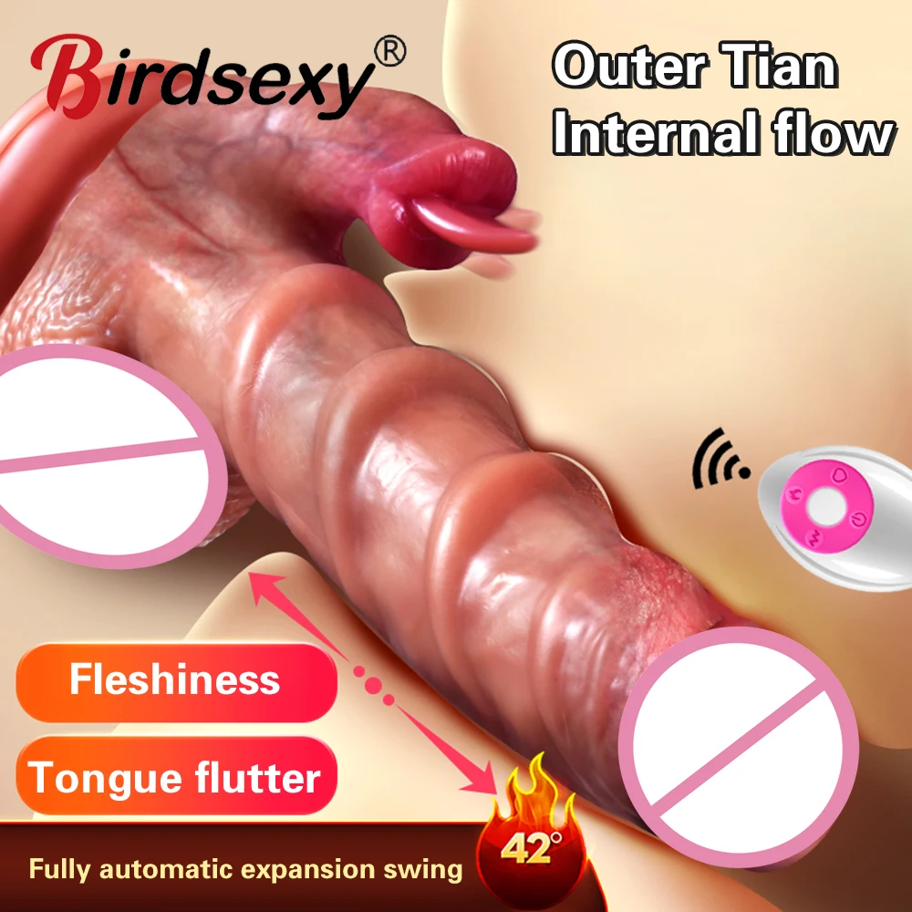 Telescopic Swing Dildo Vibrator Heating Penis Realistic Dildo G Spot Massage Wireless Remote Tongue Licking Sex Toy for Women