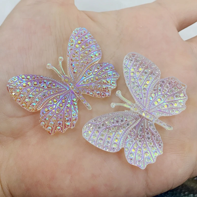 8pcs 32X43mm shiny white AB butterfly flat back jewelry wedding Decal craft Crystal Butterfly Aboriginal Earrings accessories