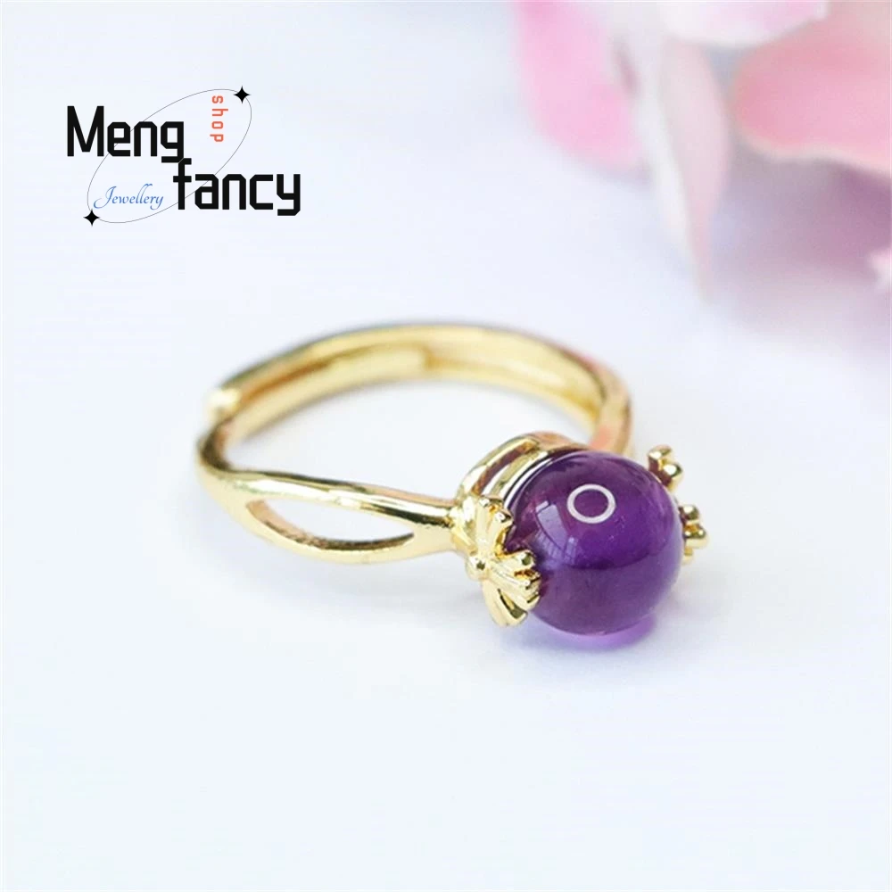 Natural Amethyst Ring Coloured Gemstone Adjustable Elegant Luxury Fashion Couple Promise Jewellery Wedding Souvenir Holiday Gift