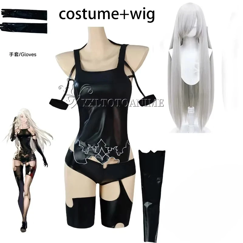

☣2026 Game NieR:Automata A2 Cosplay Costume Wig Sexy Black Battle Suit For Women Handsome Halloween Party A2 Role Play Outfit☣~!