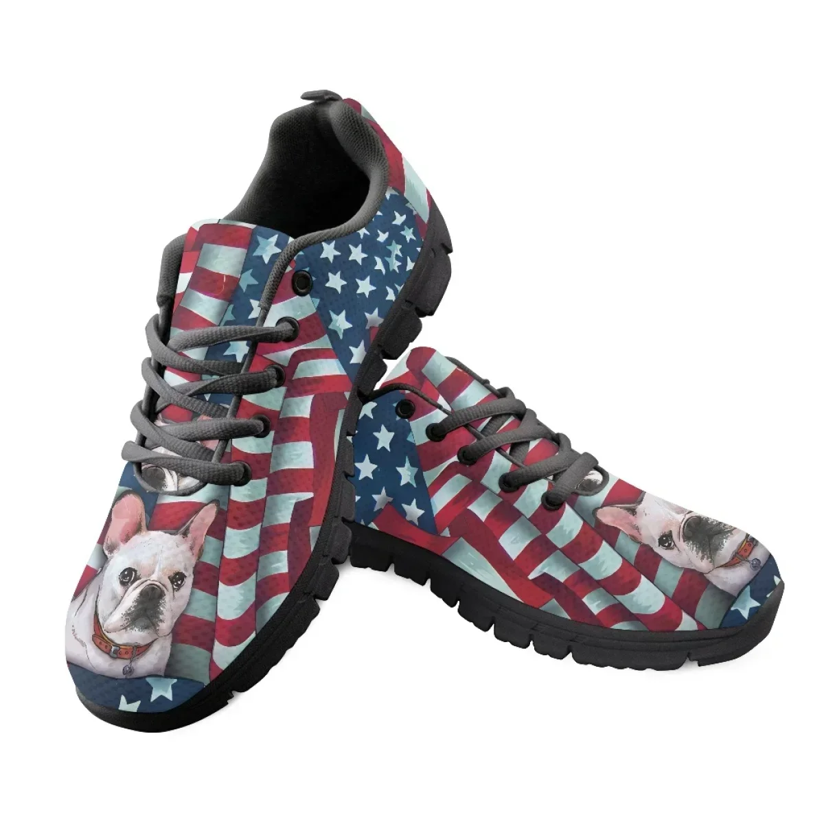 Custom Made Fashion American Flag Bull Dog Design Running Sneakers for Women Casual Flats Outdoor Hiking Shoes Walking Footwear