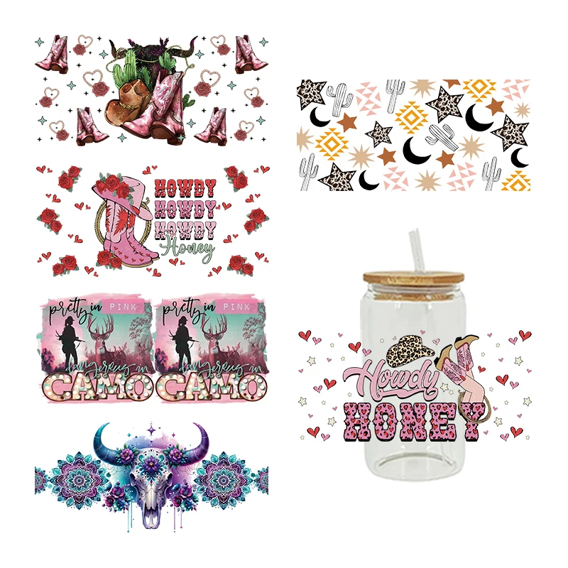 Cowboy Cup Design UV DTF Cup Wraps Transfer Sticker For Glass Libbey Can Bottle Selfadhesive Washable DIY Custom D13762