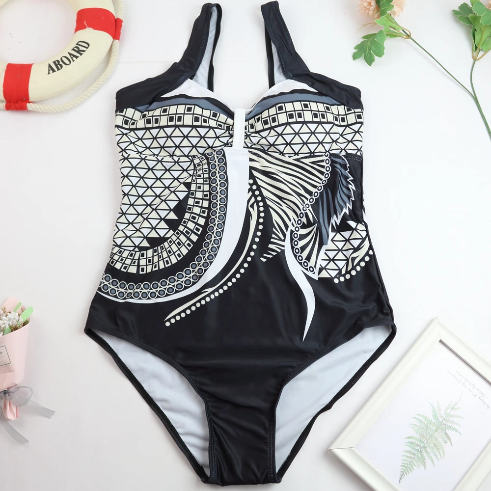 Sexy Bikini Set Swimsuit 2025 Vintage White Print One Piece Swimwear Women Monokini Bathing Suit Monokini Beach Monokini Female