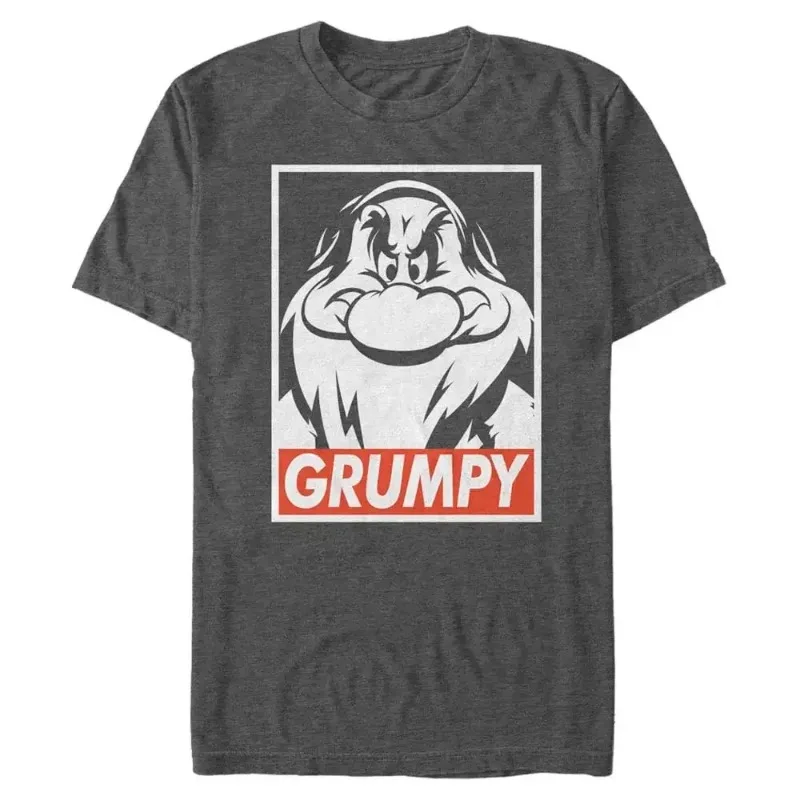 Disney Grumpy Printed Mens T-Shirts Summer O-Neck Short Sleeves Casual Sporty Streetwear Daily Fashion Versatile Male Tops