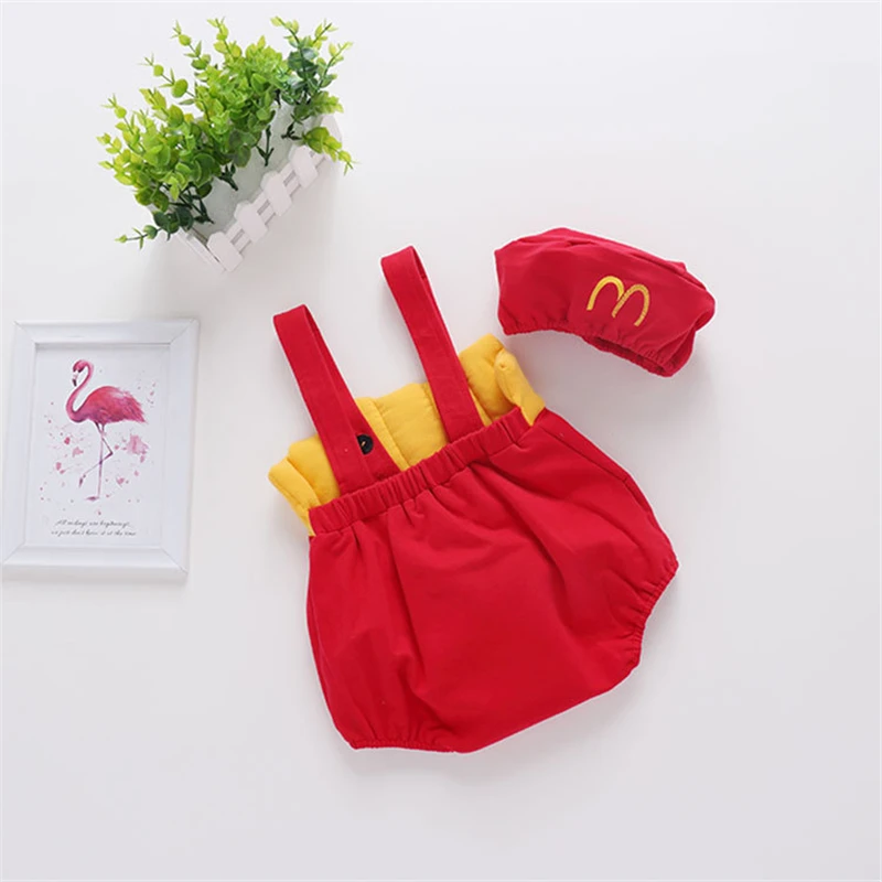 2024 Newborn Set Baby Romper Summer Sleeveless Cotton Off Shoulder Straps Baby Jumpsuit Newborn Cute Cap Outfit Red Baby Clothes