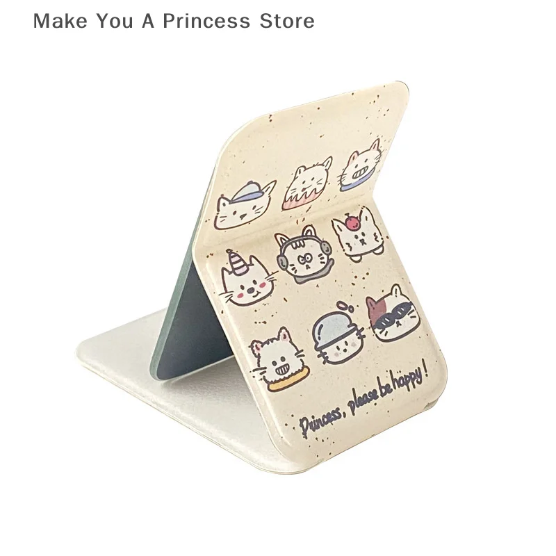 Desktop Makeup Mirror Solid Color PU Leather Simple Portable Handheld Makeup Mirror Foldable Student Compact Cute Pocket Mirror