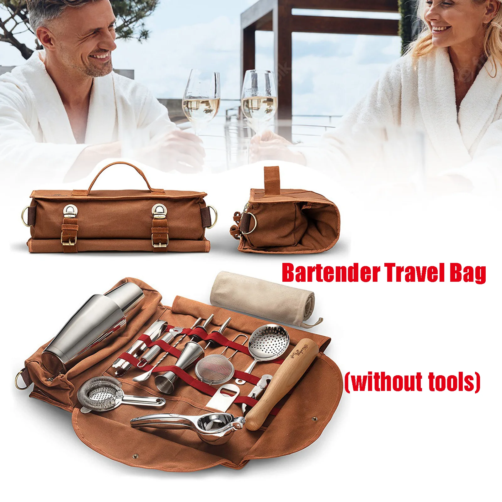 

Bartender Travel Bag Portable Canvas Bag Cocktail Shaker Wine Set for Home Bar Work Parties Camping Storage Bag Without Tools
