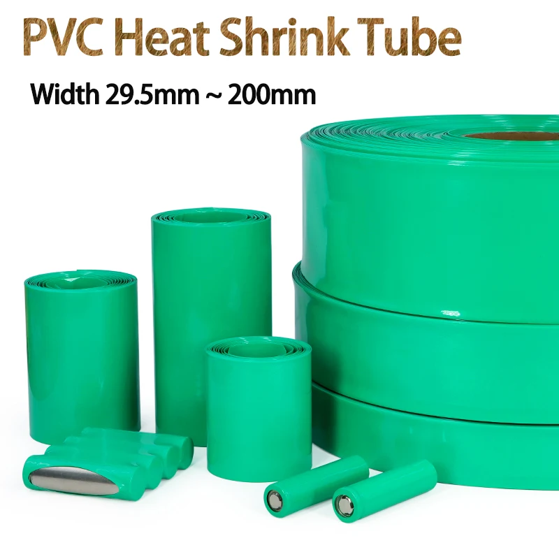 Tubo Termoencolhível de PVC Verde 3/5M, Largura 29.5mm ~ 200mm, para Proteção de Cabos de Bateria Lipo 18650 e Envolvimento de Bateria