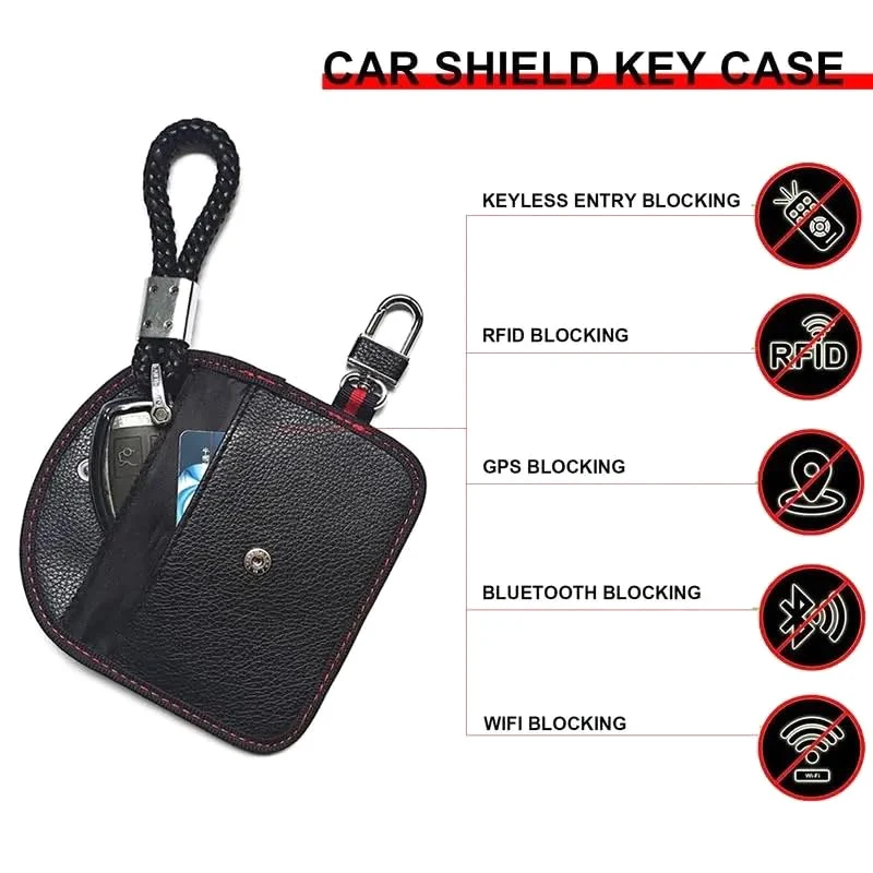 1PC Leather Car Key Cover Car Key Signal Blocker Faraday Bag Keyless Fob RFID Blocking Pouch Case