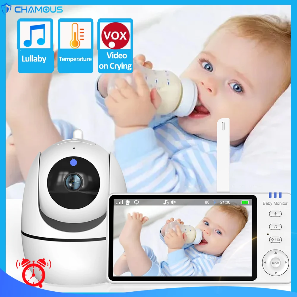 5 Inch Video Baby Monitor With Audio Camera Mother Kids Surveillance 2-Way Audio Temperture Display 22Hrs Battey Nanny Camera