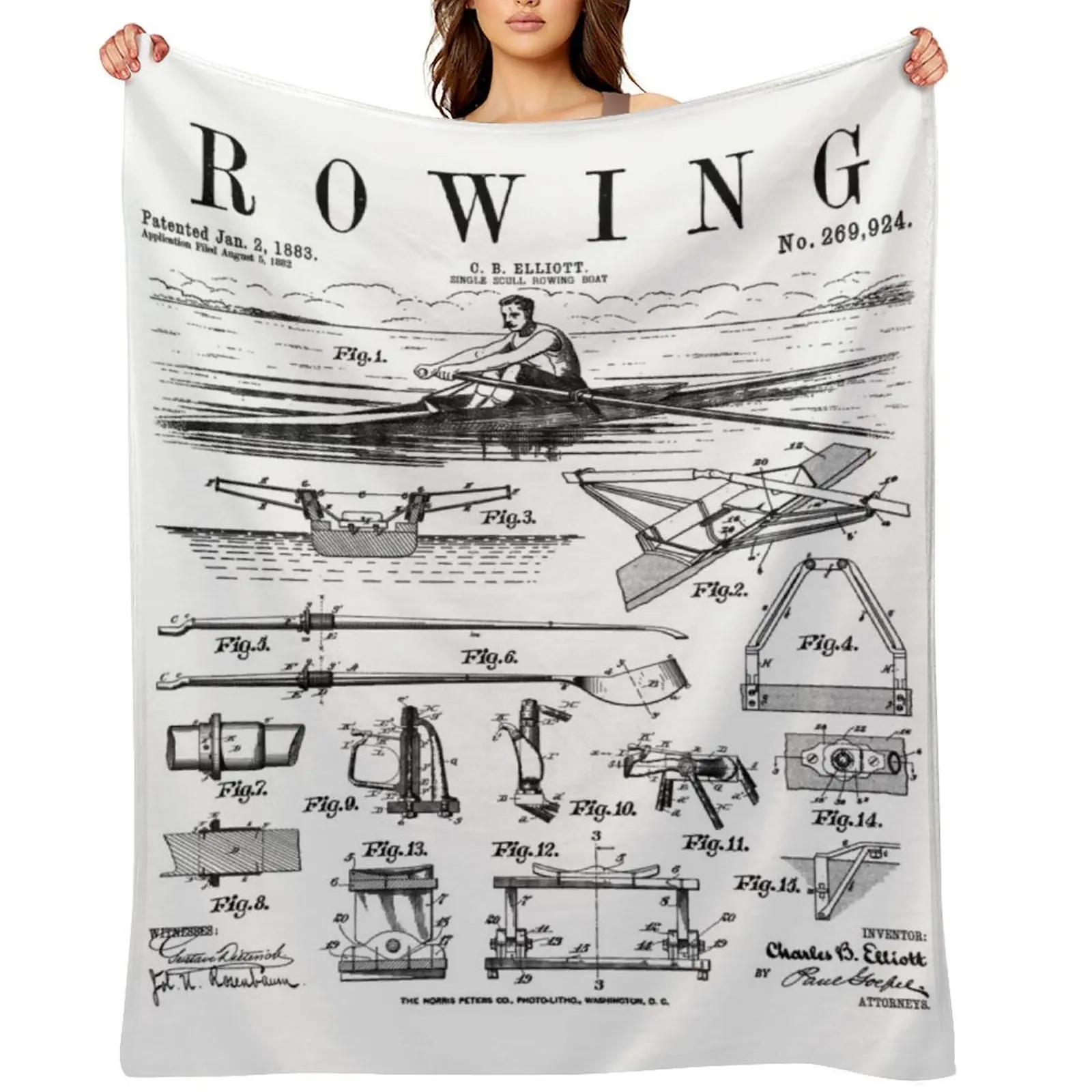 

Rowing Sport Rower Sculling Single Scull Boat Vintage Patent Throw Blanket Sofa Decorative Sofas Blankets