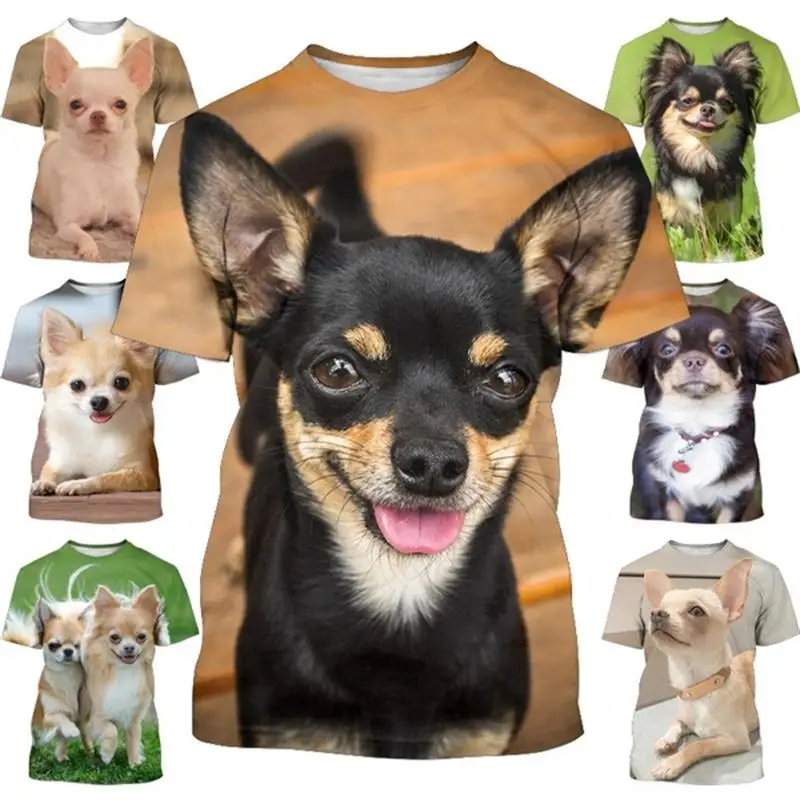 Chihuahua Dog T Shirt Men's Tops 3D Canis Lupus Familiaris Printed Tee Shirts Funny Kids Short Sleeve Cute Doggy Puppy T-shirt