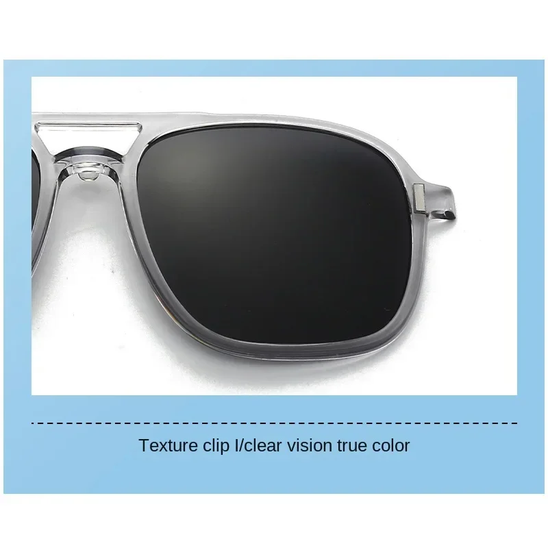 Transparent Grey Frame 6PCS Magnetic Polarized Clip On Sunglasses Plastic Frame For Night Driving Sunglasses UV400 2333A