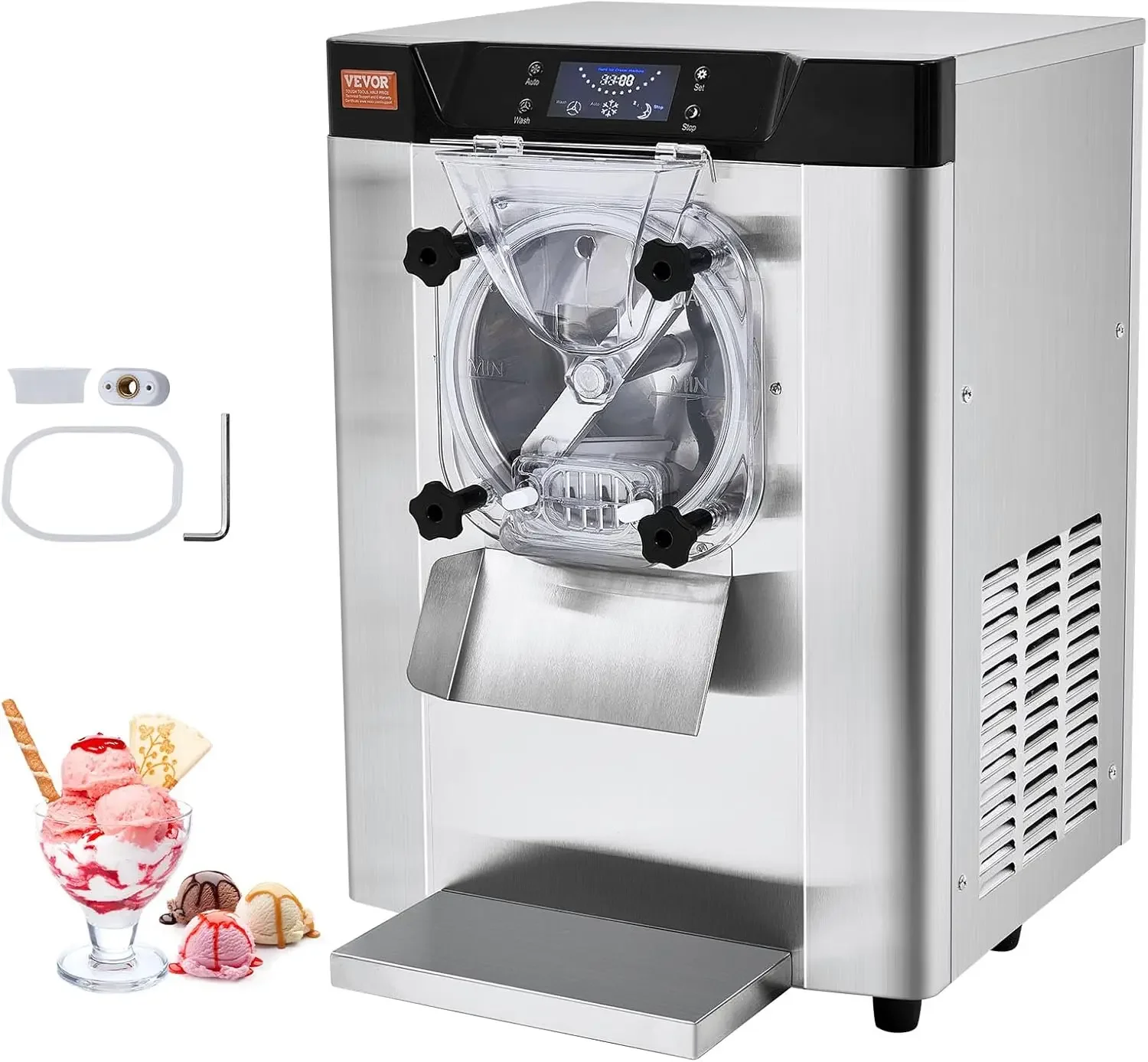 

Commercial Ice Cream Machine, 1713W Single Flavor Countertop Hard Serve Ice Cream Maker, 4.5L Stainless Steel Cylinder