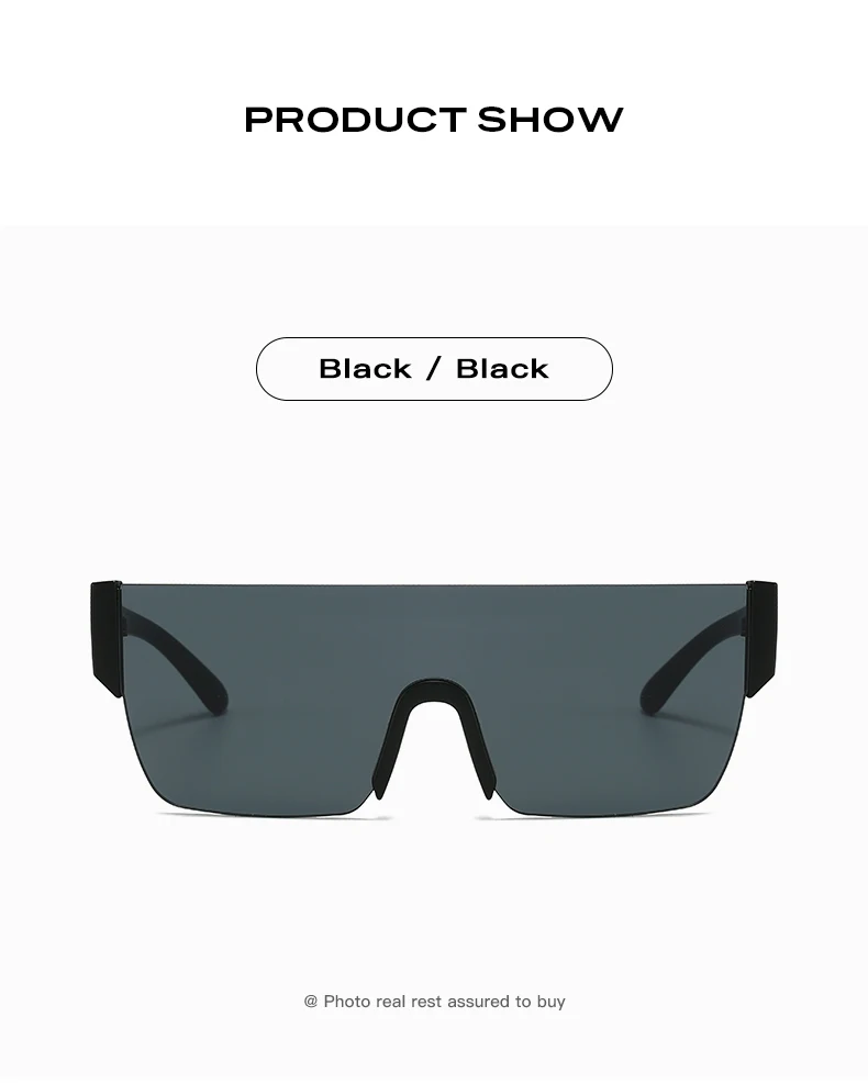 KAROS Übergroße Flat Top Sonnenbrille Männer Schwarz Fashion Square Einteilige Sonnenbrille Vintage Retro Spiegel Shades Frauen Sonnenbrille – Detail 10