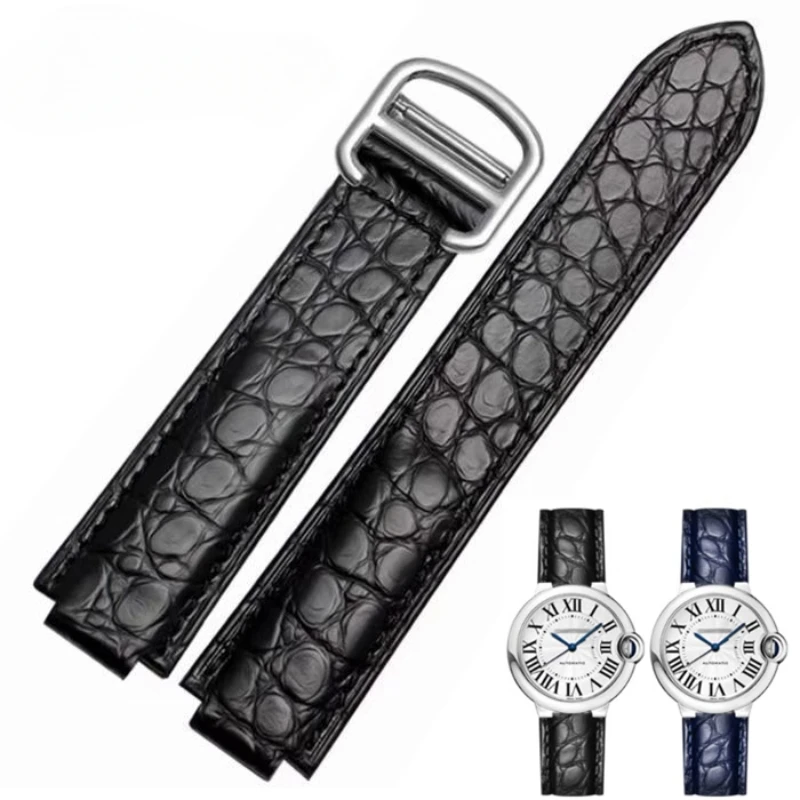 Para cartier balão azul de série à prova dwaterproof água genuíno couro de crocodilo interface convexa fivela dobrável pulseira relógio preto marrom