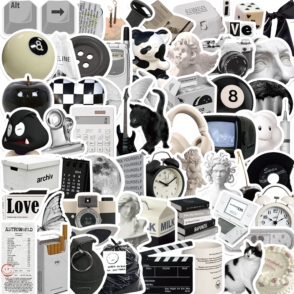 61pcs/pack Ins Style Cute Stickers Black Apathy Simple Decals Decoration DIY Phone Notebook Suitcase Laptop Fridge Wall Sticker