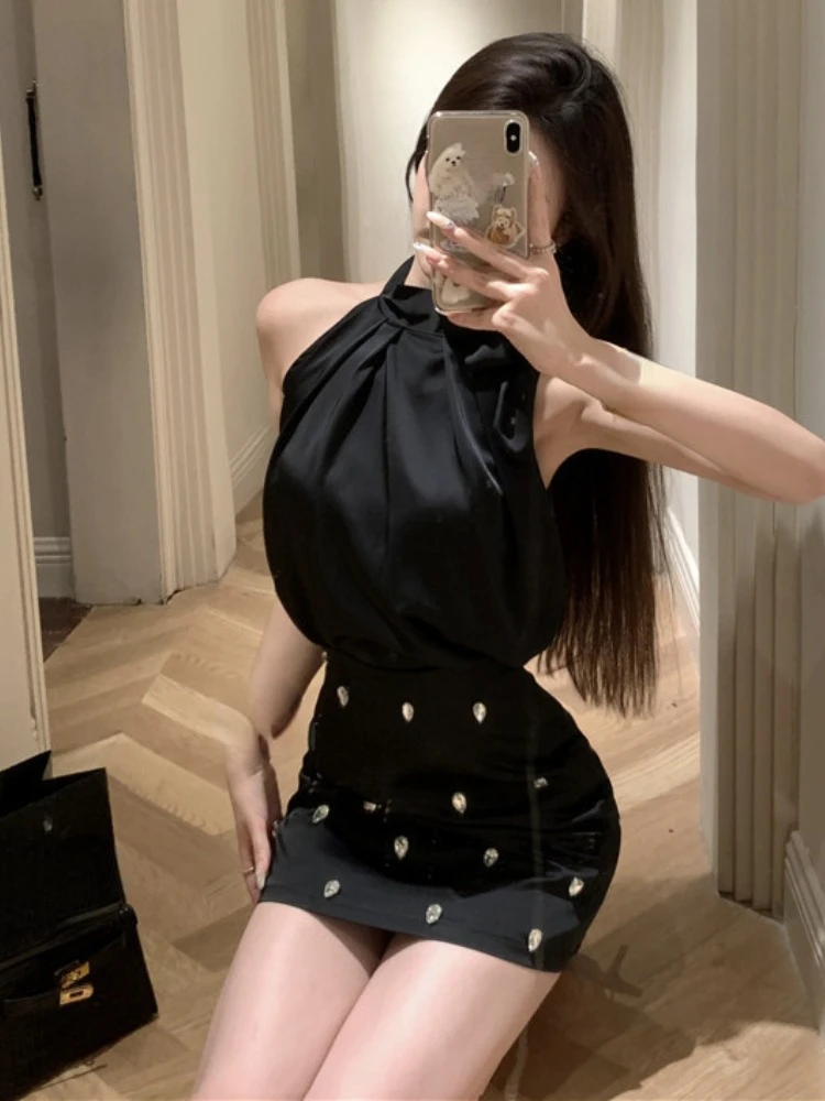 2025 Womens Two Piece Sets Sexy Summer Clothing Strapless Bandage Temperament Blouses Diamond Mini Skirts Outfits Chic Y2k Suit