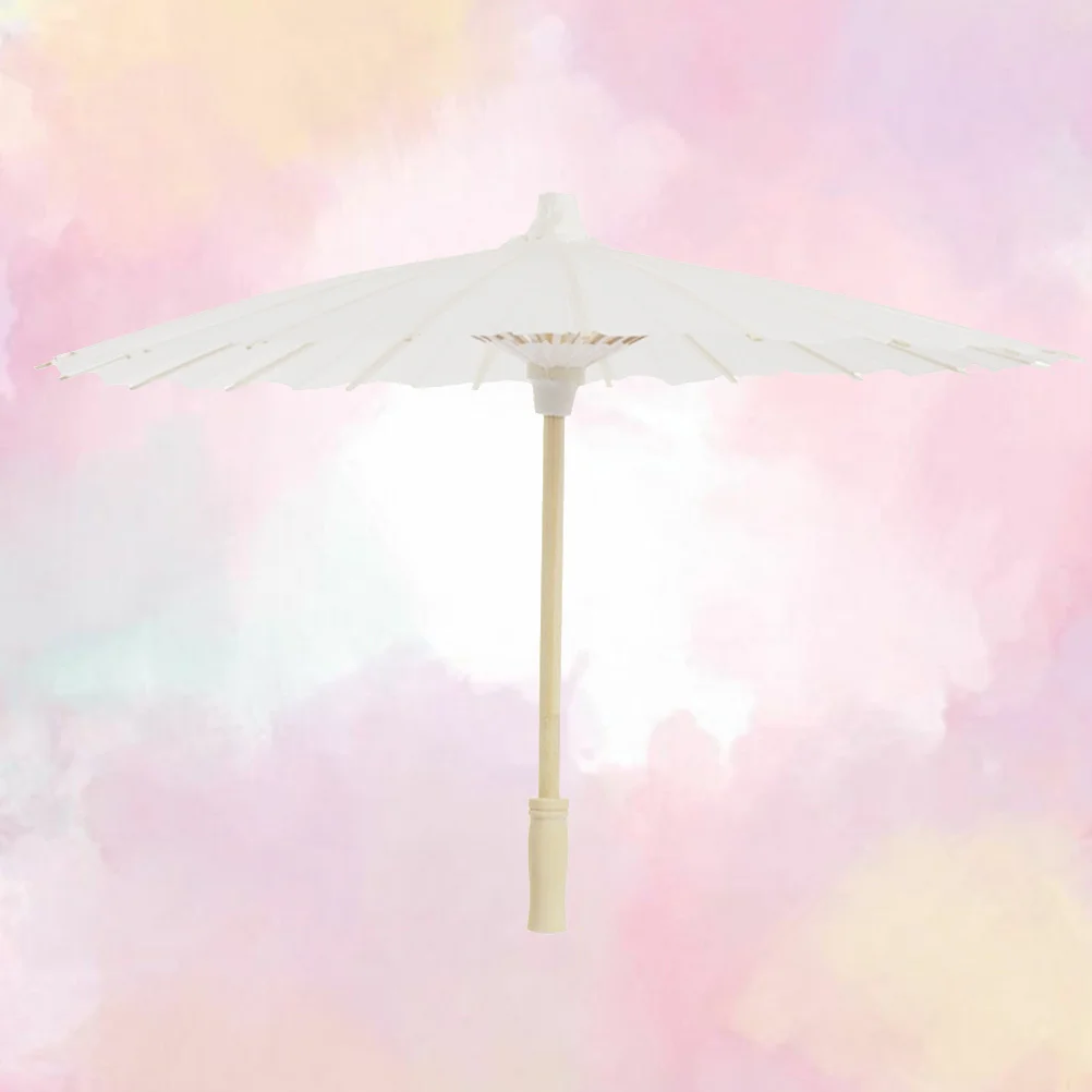 

40 Cm Special Event Decoration Paper Umbrella White Decorative Random Style Handle Party Wooden Performance Graffiti Paintable