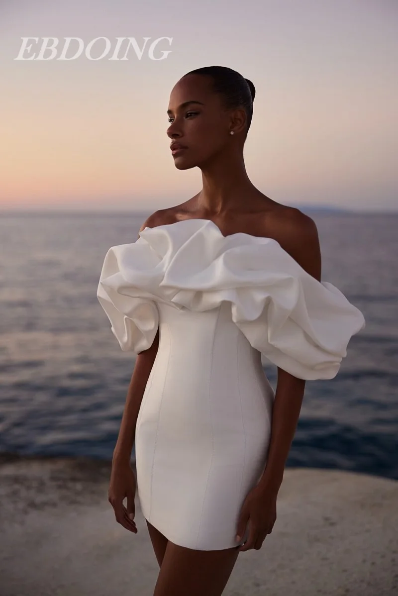 

Newest Mini Wedding Dress Sheath Corset With oversized ruffled sleeves Stunning Off-The-Shoulder Customized Vestidos De Novias