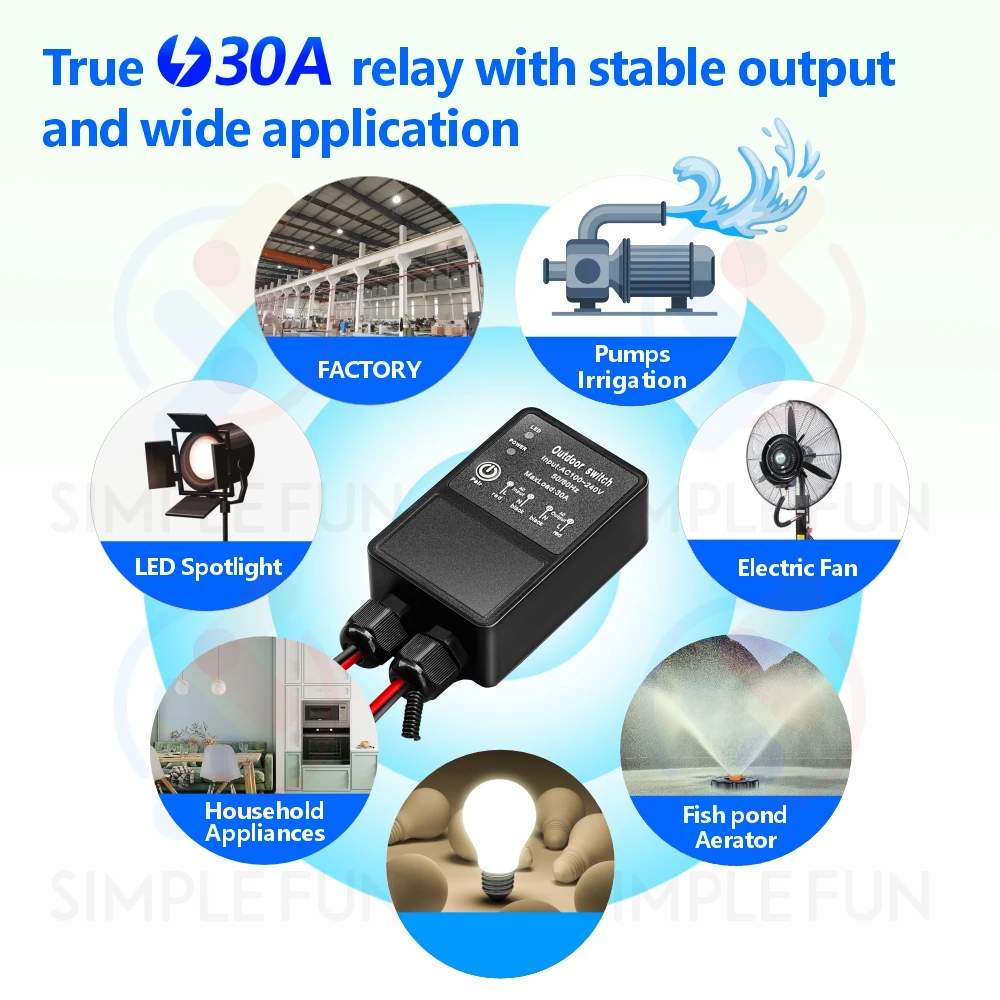 433 ميجا هرتز التيار المتناوب 110 فولت 220 فولت 230 فولت لاسلكي للتحكم عن بعد التبديل مقاوم للماء 30A مرحل عالي الطاقة للتحكم في الإضاءة في الهواء الطلق مروحة مضخة المياه