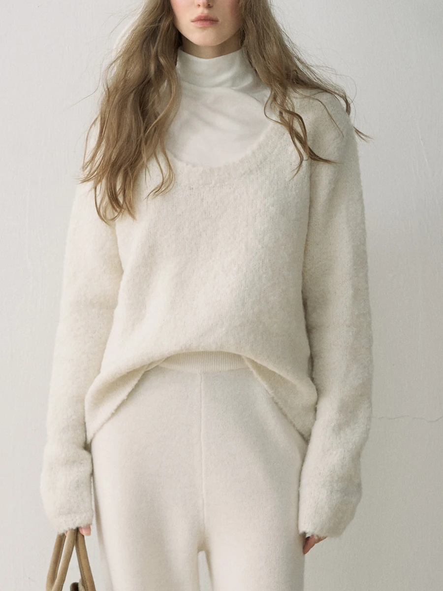 

Loose Lazy Girl Sle Knitted Sweater Big U Ne Circle Fce Wrap Head Autumn Winter Thiened Long Sve Color Wome...