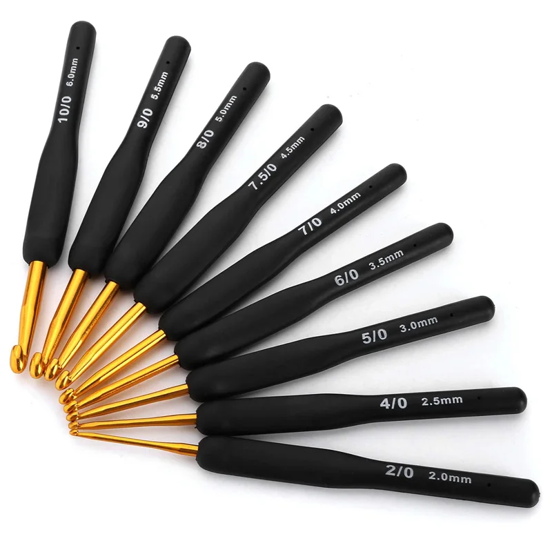 Black Gold Crochet Hooks DIY Handmade Yarn Crochet Needles 2.0-6.0mm Aluminum Knitting Crocheting Knitter For Arthritic Hands