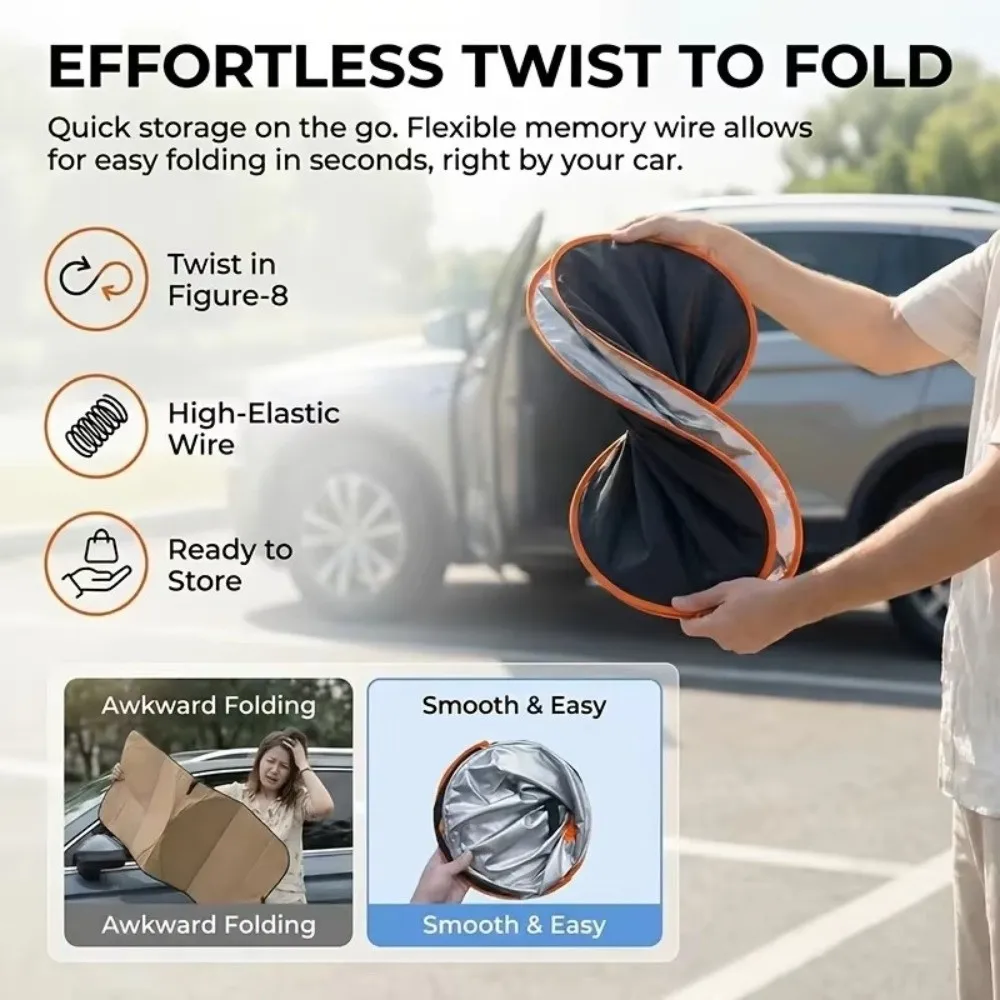 Foldable Design Car Sun Shade Cover UV Reflective Front Window Fit Windshield Sun Visor Compact Storage Cooling Effect