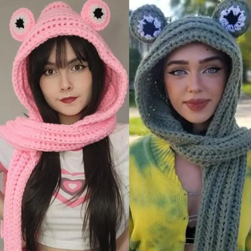 

652F Eye Hat Windproof Hat Scarf Set Hooded Scarf Hat Beanie Crochet Head Scarf Winter Warm Hooded Shawl Wrap