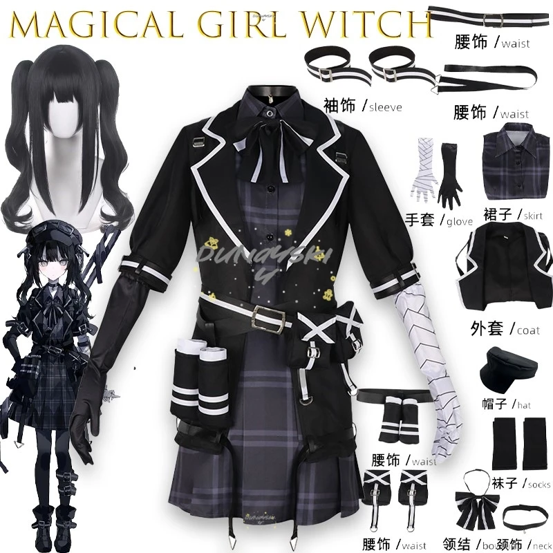 Anime chica mágica bruja prueba Na Yuka negro Cosplay conjunto vestido de Lolita niñas fiesta personaje de juego de rol disfraz de Halloween